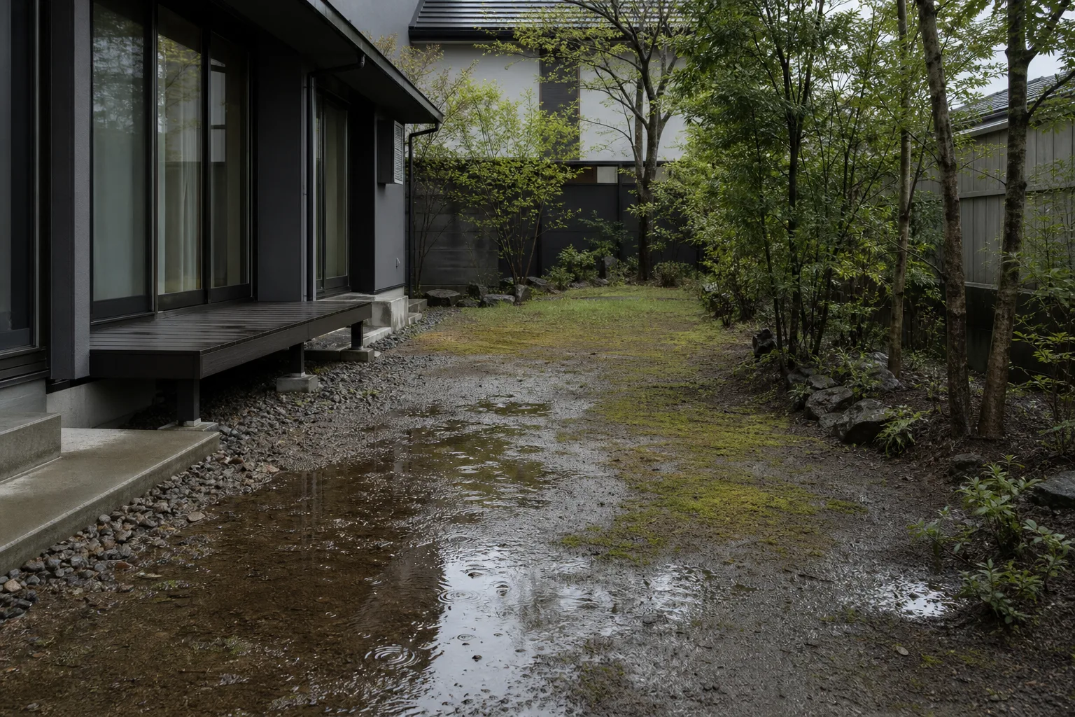 庭の水たまり。排水工事を考える前の観察メモ