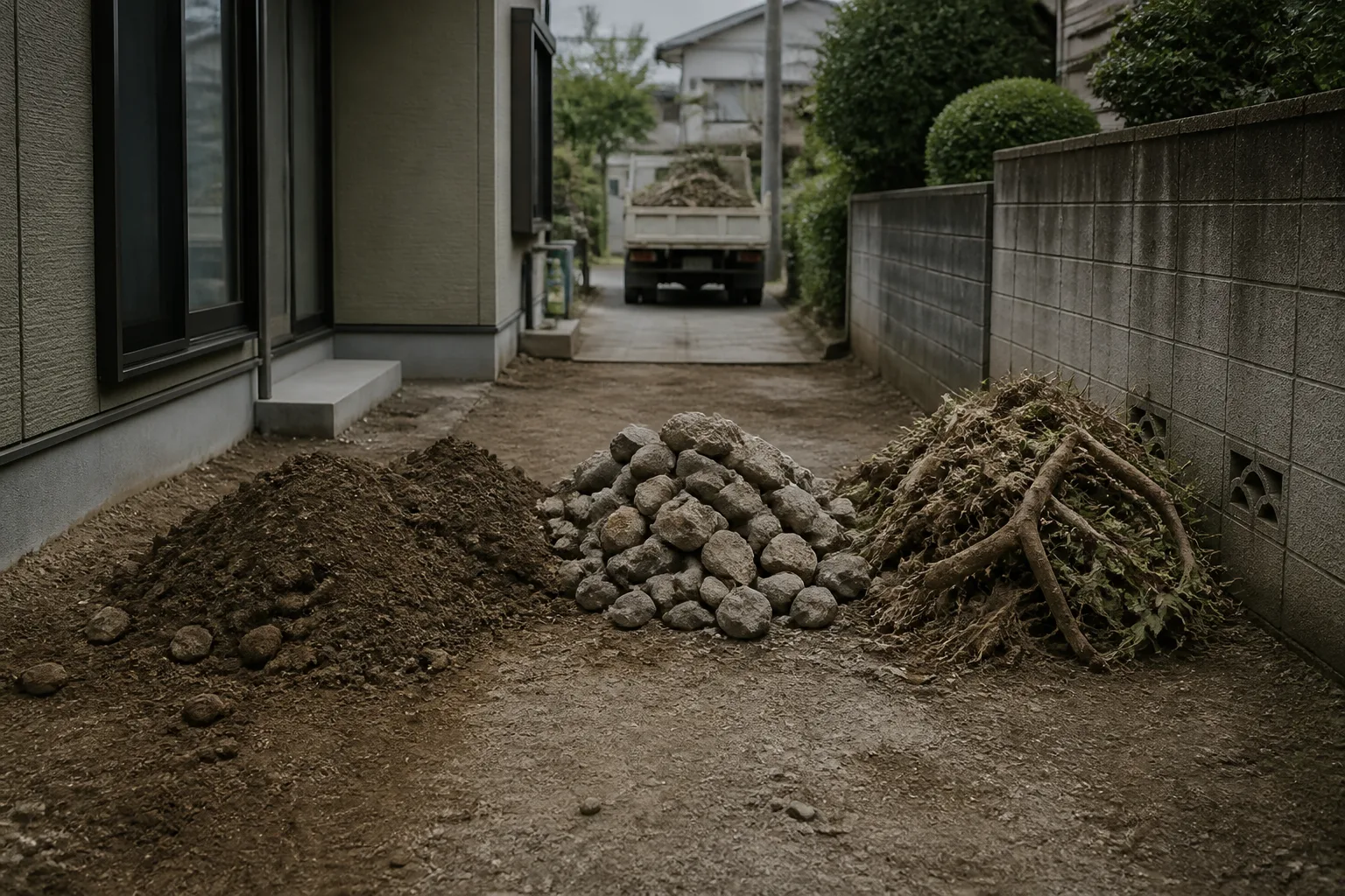 庭の撤去費用。土・石・木で搬出が変わるの確認ポイント 1